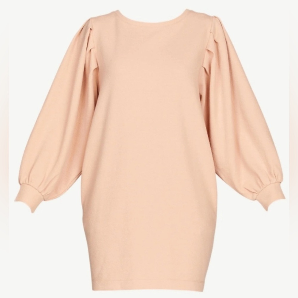 Scoop Puff Sleeve Crew Neck Sweatshirt Dress Peach Long Sleeve Plus Size XXL 20